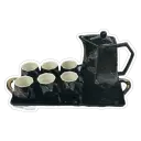 TEIERA PER CAFFE' CON BICCHIERI E SUPPORTO IN VETRO NERO/BIANCPO