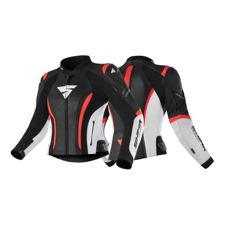 Women's leather jacket SHIMA MIURA 2.0 RED fluo black white red fluo