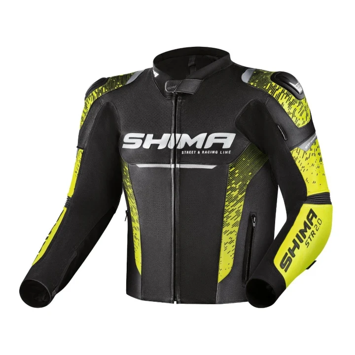 Leather jacket SHIMA STR 2.0 BLACK/fluo black yellow fluo