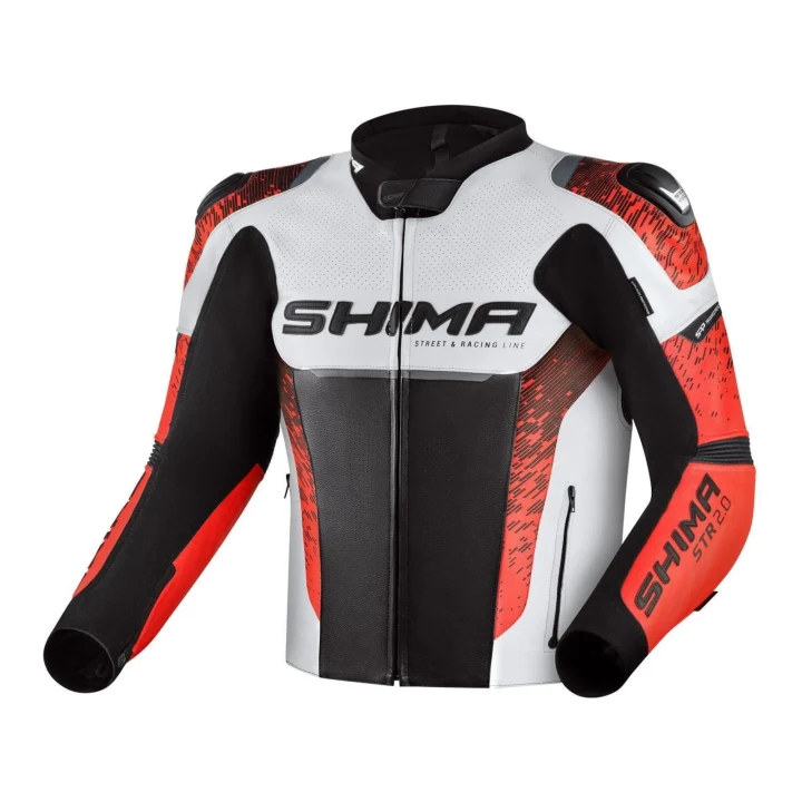 Leather jacket SHIMA STR 2.0 RED fluo black white red fluo