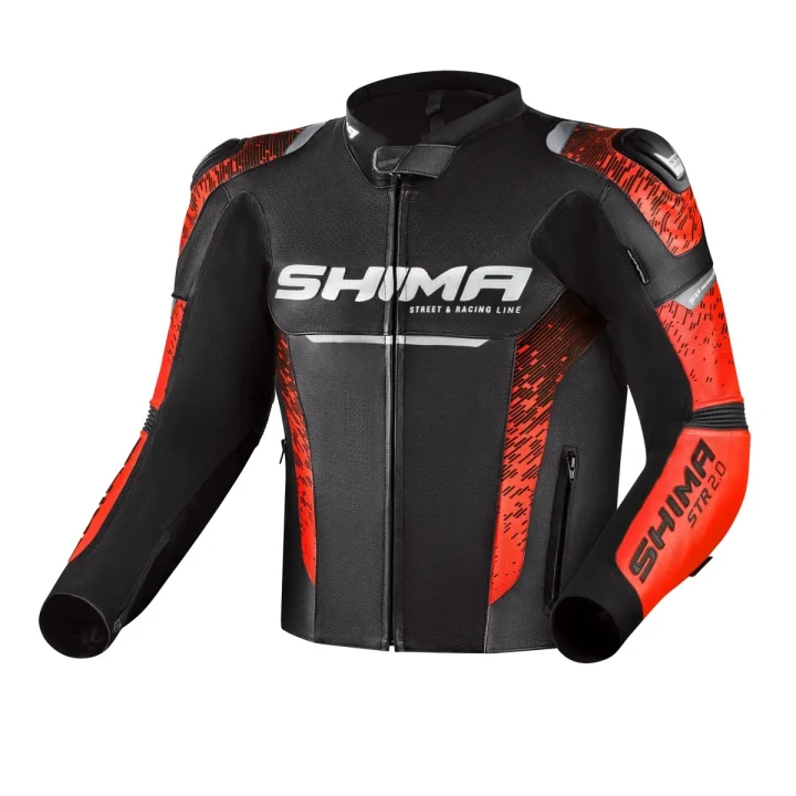 Leather jacket SHIMA STR 2.0 BRIGHT RED black red fluo