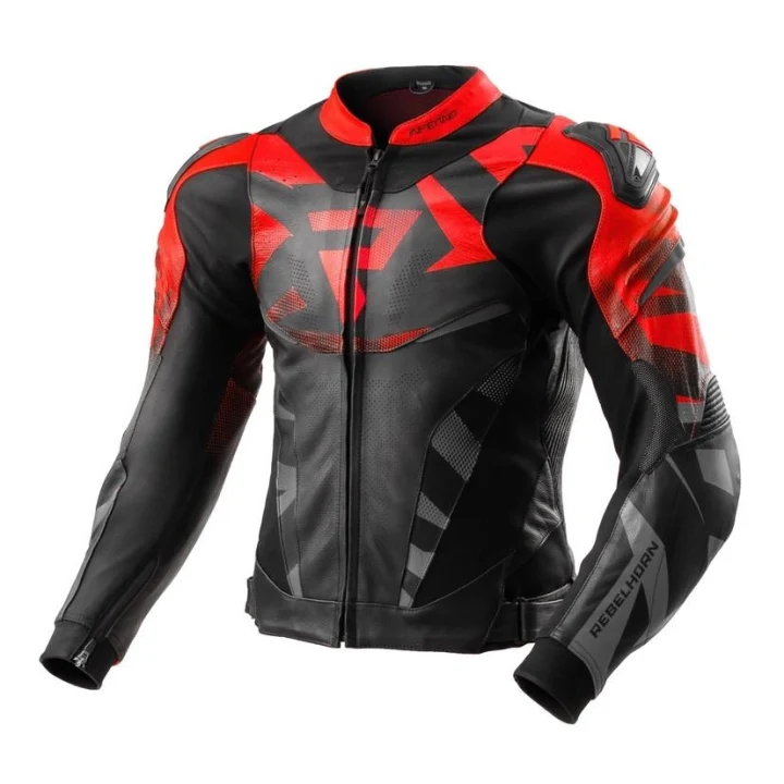 Leather jacket REBELHORN INFERNO BLACK/fluo RED black red fluo