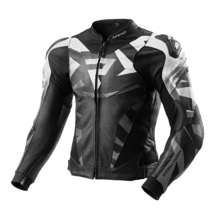 Leather jacket REBELHORN INFERNO BLACK/WHITE black white