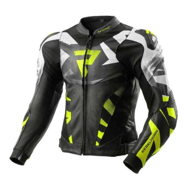 Leather jacket REBELHORN INFERNO BLACK/WHITE/fluo YELLOW black white