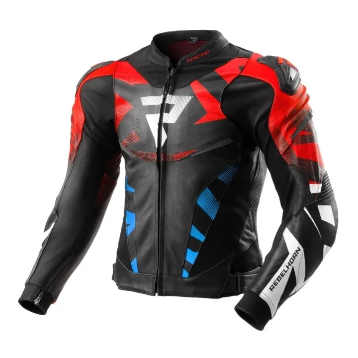 Leather jacket REBELHORN INFERNO BLACK/BLUE/WHITE/RED black blue white red