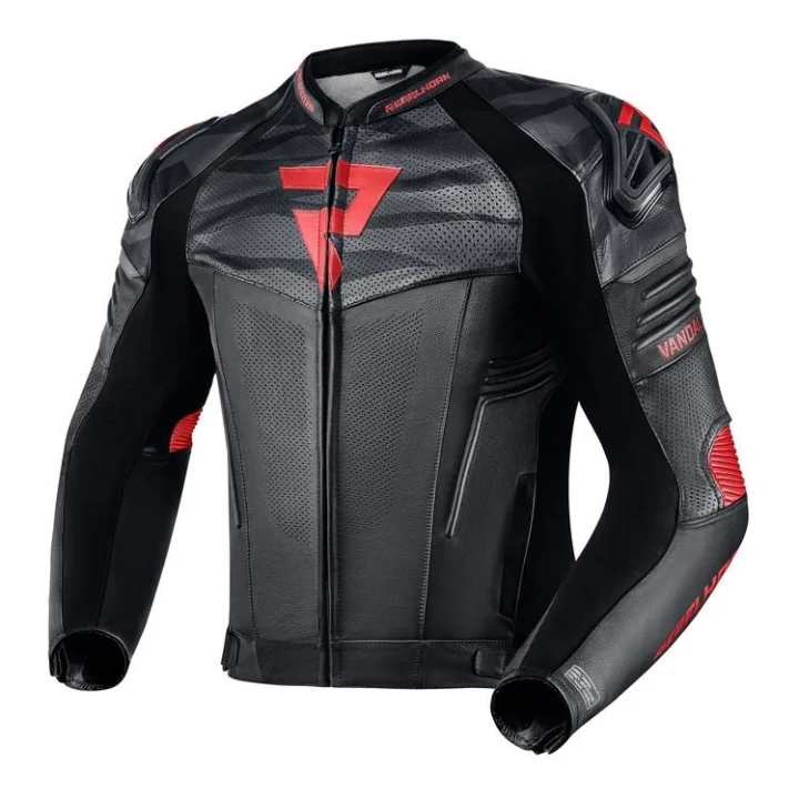 Leather jacket REBELHORN VANDAL BLACK/FLO RED black red fluo